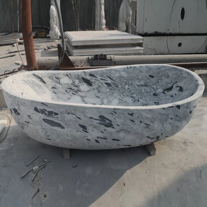 Home Tub Furnitute White Marble Stone Freestanding Bathtub with Low Price