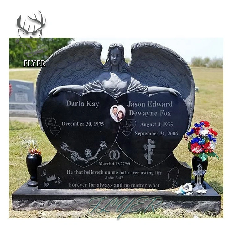 Beautiful Black Natural Marble Headstone Heart Shape Memorial Tombstone