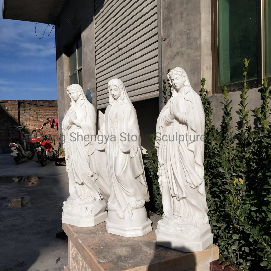 Life Size Church Decoration Religion Stone Sculpture White Marble Virgin Mary Statue (SYMS-010)