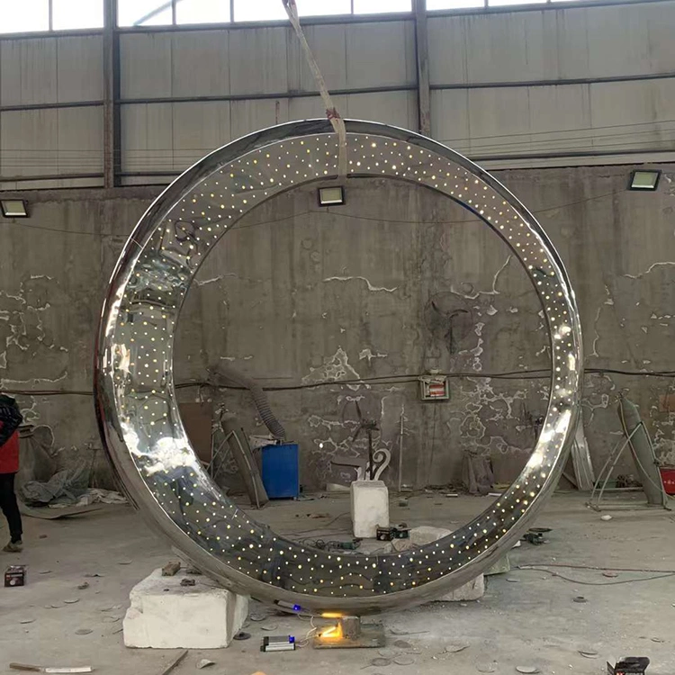 Outdoor Large Size Modern Garden Decoration Mirror Polishing Circle Design Metal Art Stainless Steel Sculpture