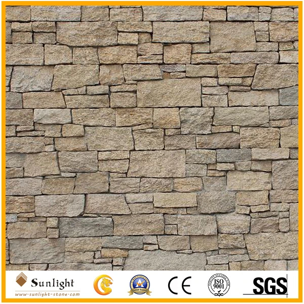 Yellow Natural Rusty Slate Veneer Culture Stack Stone for Wall Cladding