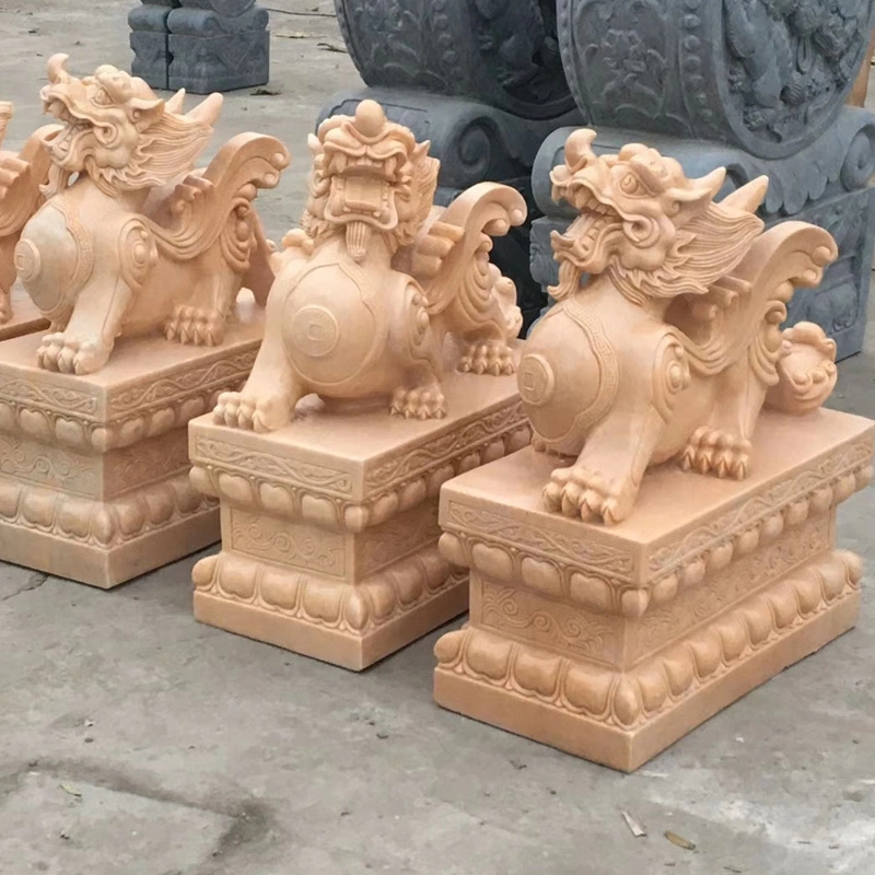 Pink Granite Stone Animal Lion Carving for Garden