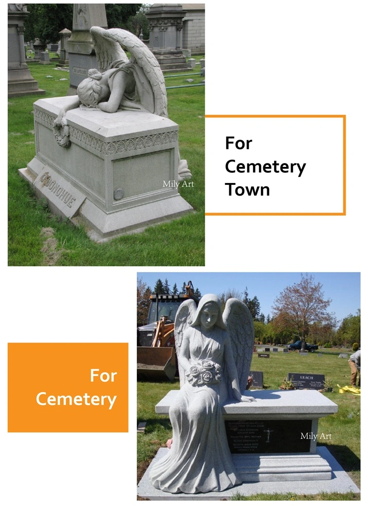 Cemetery Natural Stone Carvings and Sculptures White Marble Angel Heart Double Headstones Tombstone