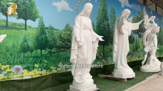 Sculture in pietra di marmo religiose per esterni personalizzate, statua classica di Mary in marmo bianco intagliato a mano