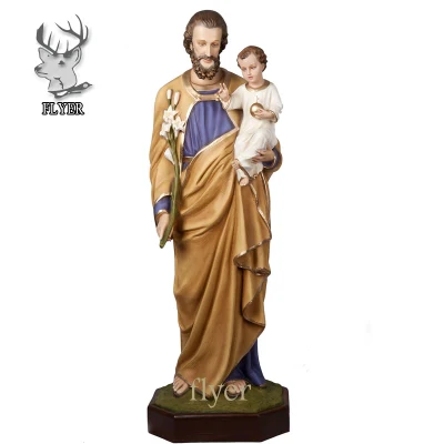 Figura religiosa da chiesa in vetroresina, statua di San Giuseppe e Gesù Bambino