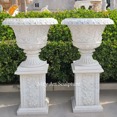 Squisito vaso da fiori in pietra naturale di marmo di grandi dimensioni per la decorazione del giardino