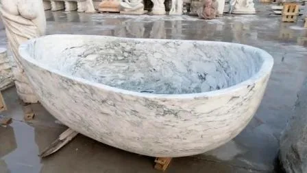 Vasca da bagno indipendente in pietra solida intagliata a mano di Blve, vasca da bagno in marmo bianco